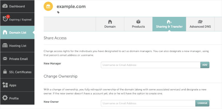 namecheap cpanel for domain transfer