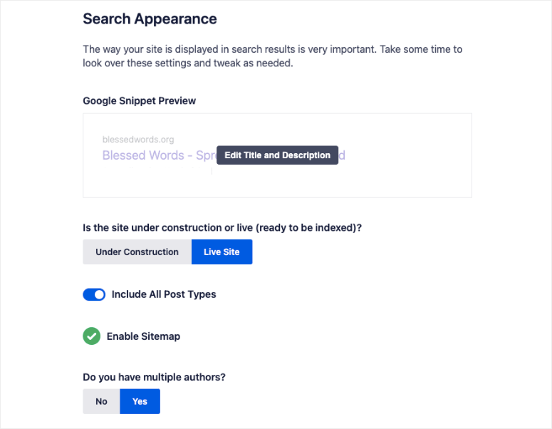 searchappearance in aioseo