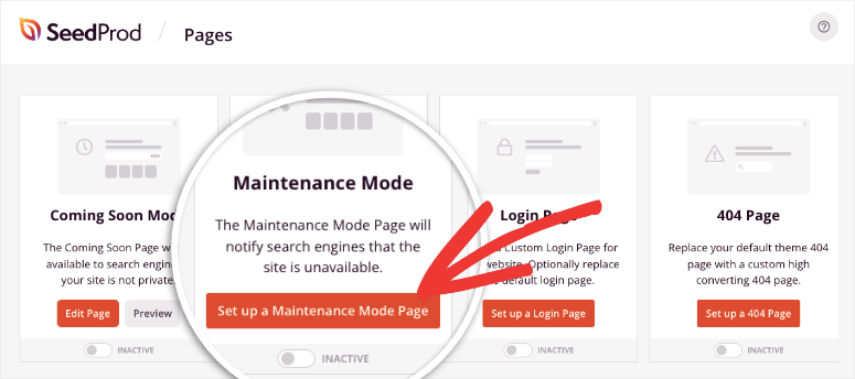 set up a maintenance page in seedprod