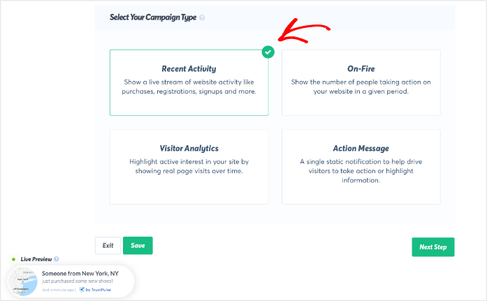 social proof trustpulse campaign type