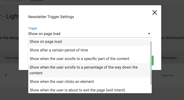 campaign trigger options in thrive leads