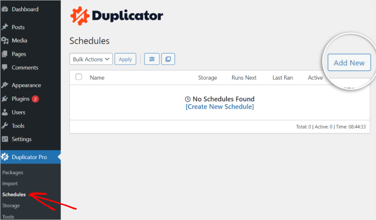 duplicator scheduled backup creation