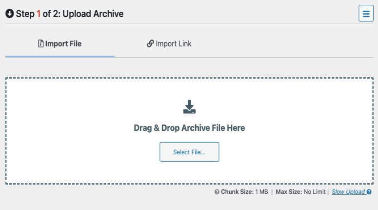 Import file in Duplicator