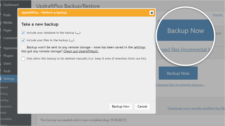 updraftplus backup process