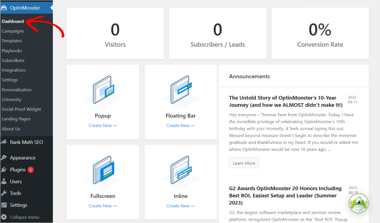 optinmonster dashboard