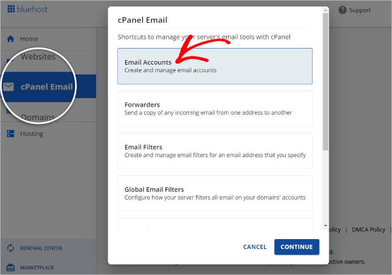 bluehost cpanel email