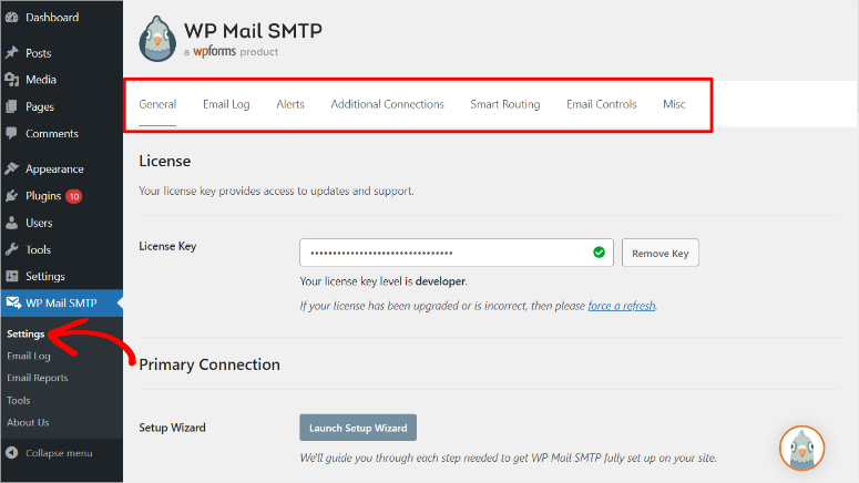 wp mail smtp submenus