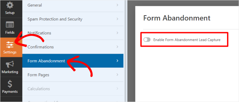 wpforms form abandonment activation