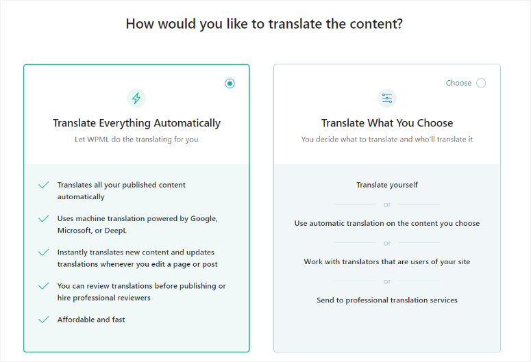 wpml choose translation type