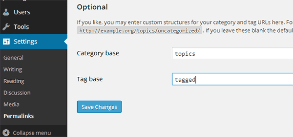 Change Category and Tag base in WordPress