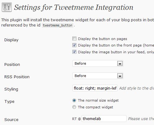 tweetmeme settings