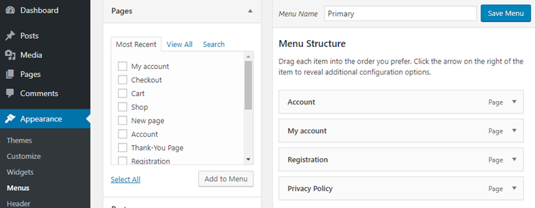 add privacy policy to navigation menu