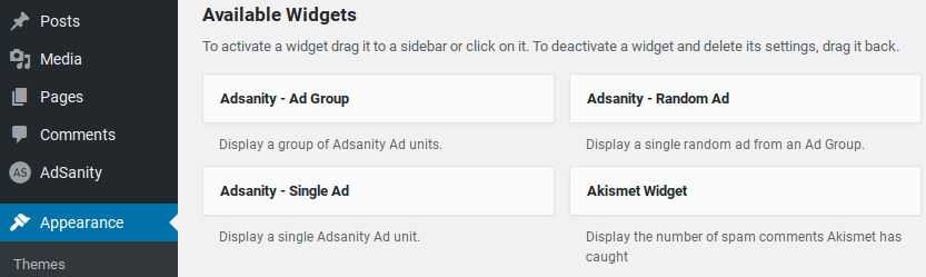 AdSanity review - widgets