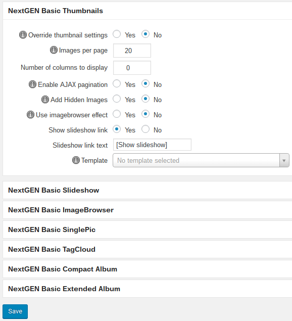 NextGEN Gallery review - settings