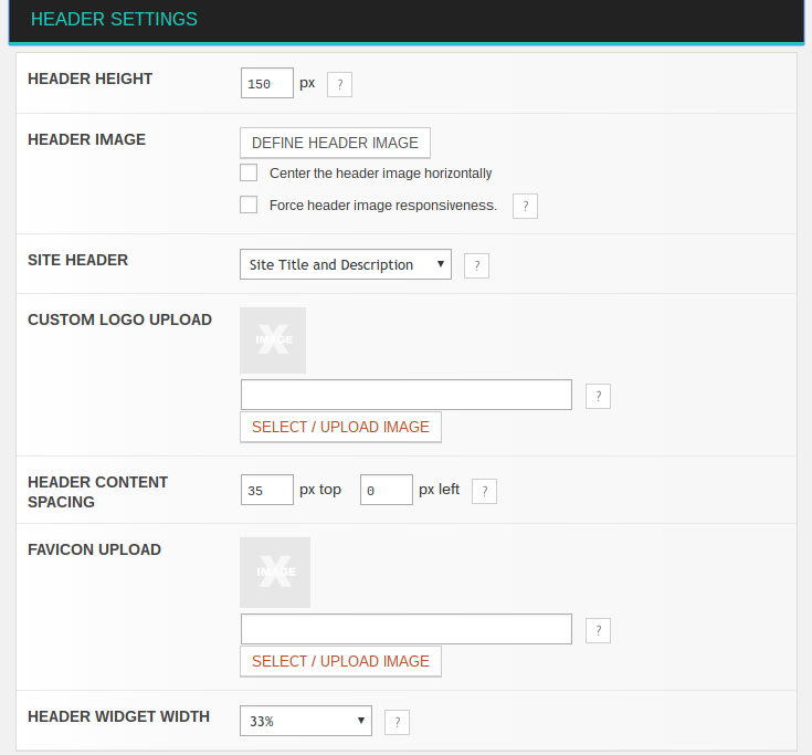 Nirvana header settings