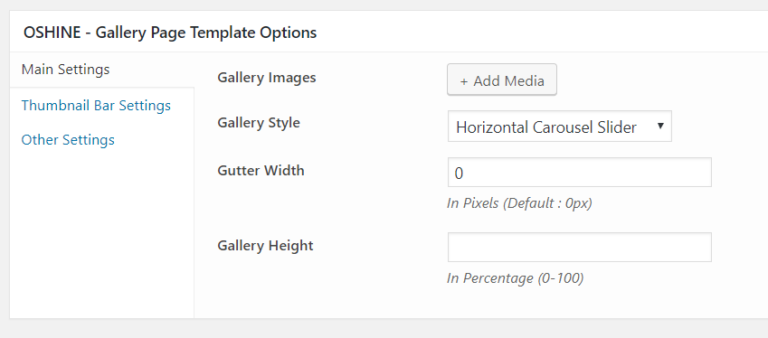 oshine gallery page template options