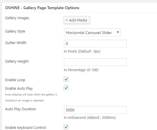 oshine gallery template options