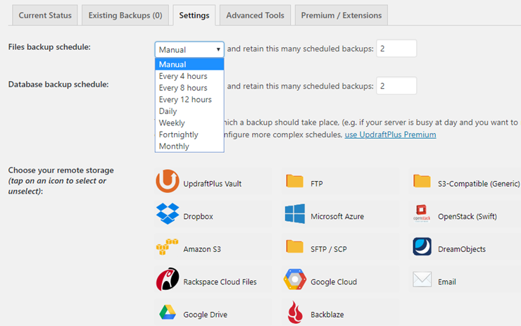 updraftplus schedule backup