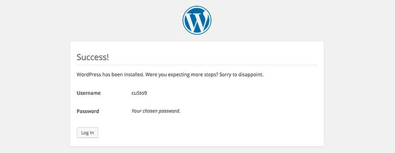 Successful installation of WordPress