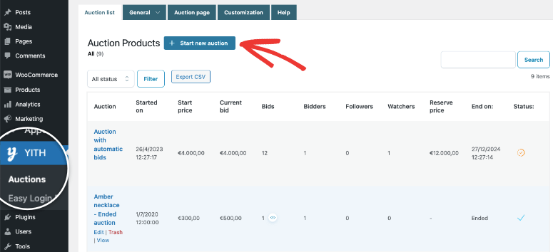 yith start auction