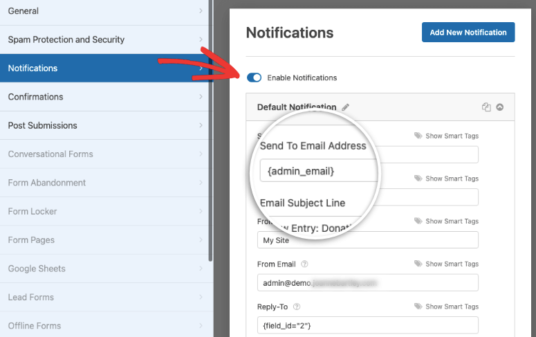 add notifications in wpforms