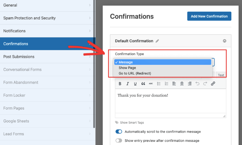 confirmation in wpforms