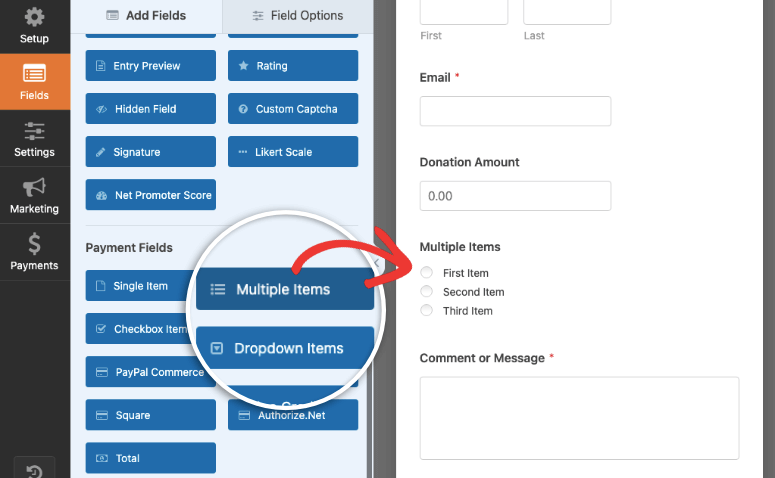 multiple items in wpforms