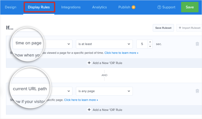 default display rules in optinmonster