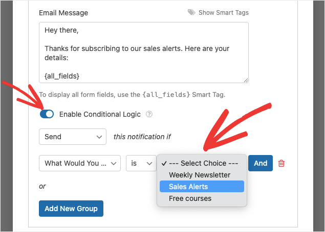 enable conditional logic in wpforms