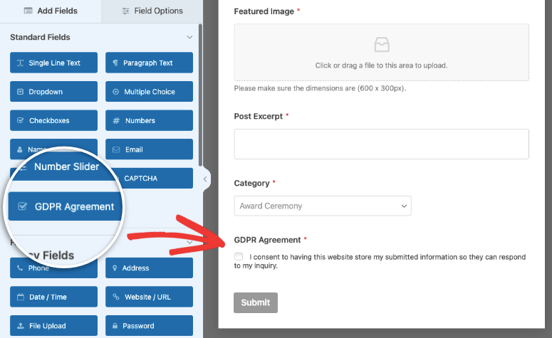 gdpr agreement in wpforms