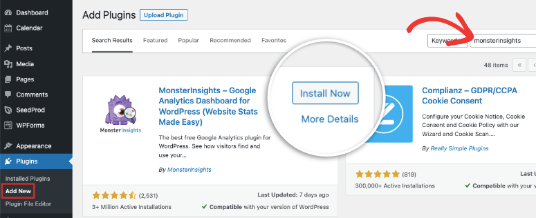 install monsterinsights in wordpress