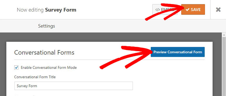 Preview form and save settings