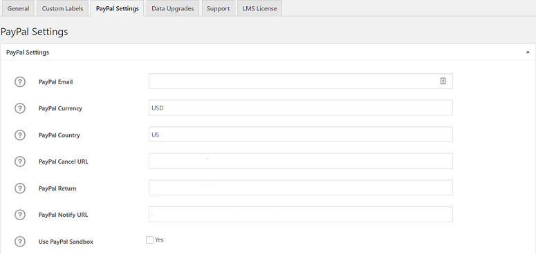 PayPal Settings Learndash - IsItWP - Detetor de temas WordPress gratuito