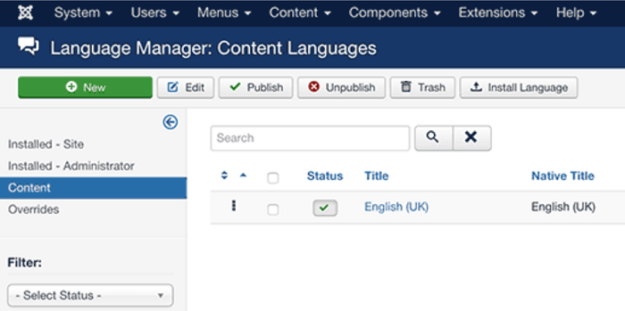 Joomla language manager