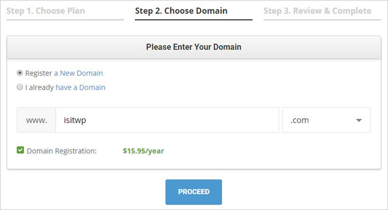 Choose Domain to register with your siteground hosting coupon