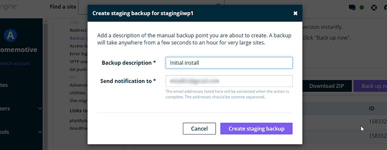 WP Engine Staging Backup