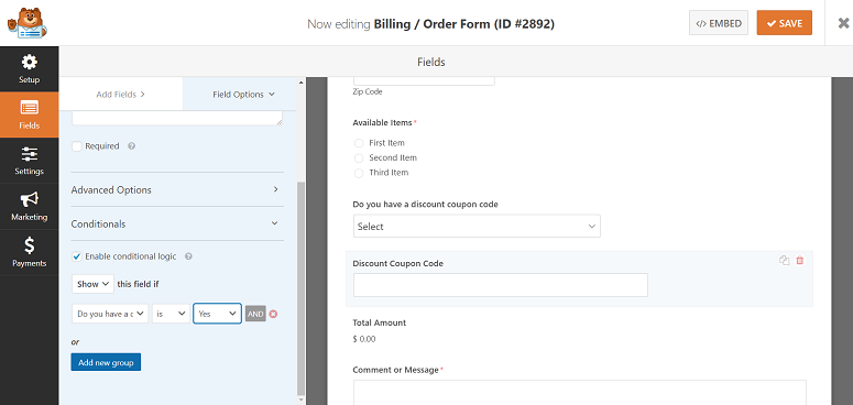 Conditional Logic, wpforms