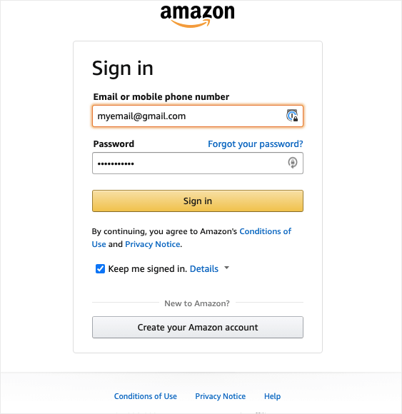 amazon log in