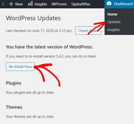 restore wordpress