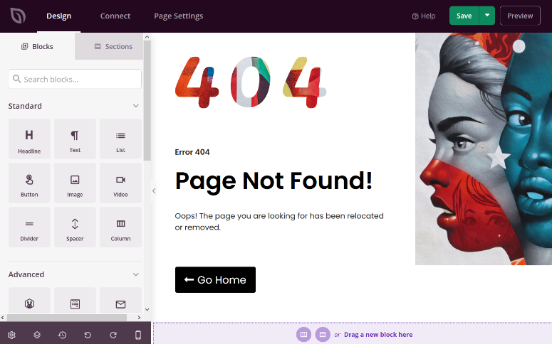 use the visual builder to customize 404 page