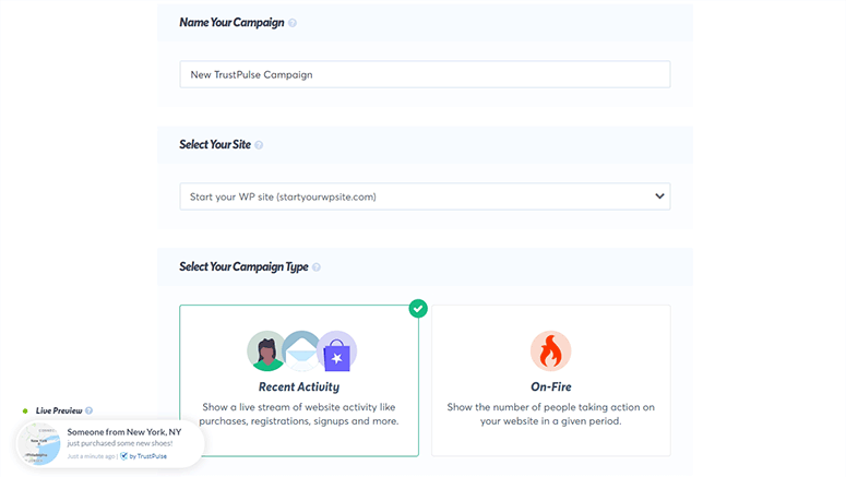 Campaign types TrustPulse