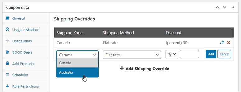 New shipping zone