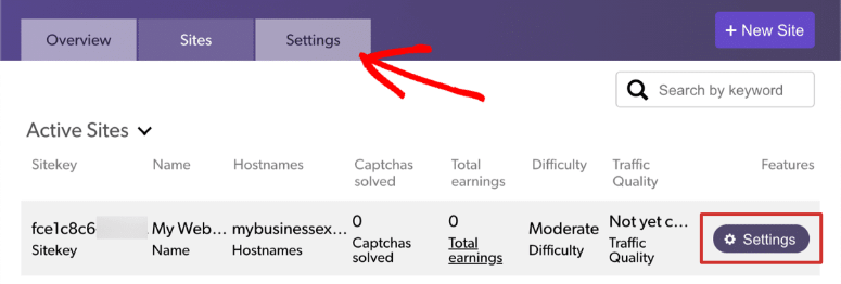 hcaptcha-settings secret key