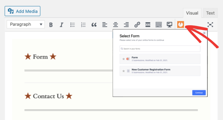 jotform icon in wp block editor