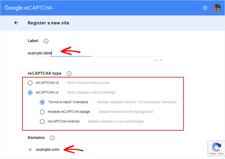 recaptcha settings google