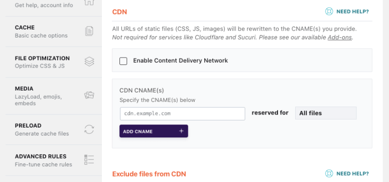 WP Rocket CDN integration