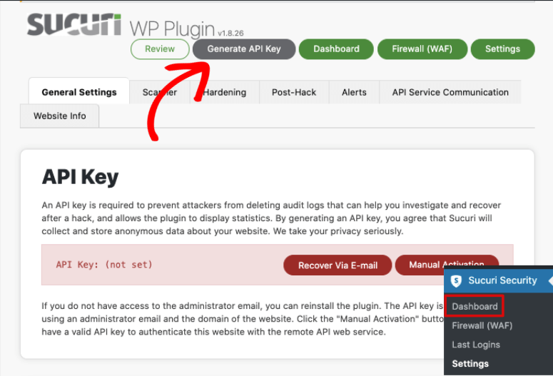 Sucuri generate api key