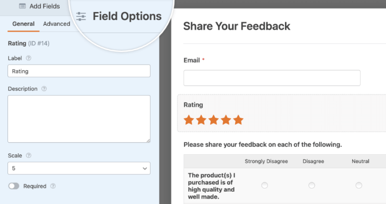 wpforms rating options