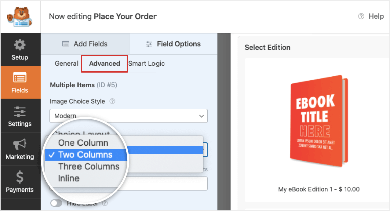 advanced column settings