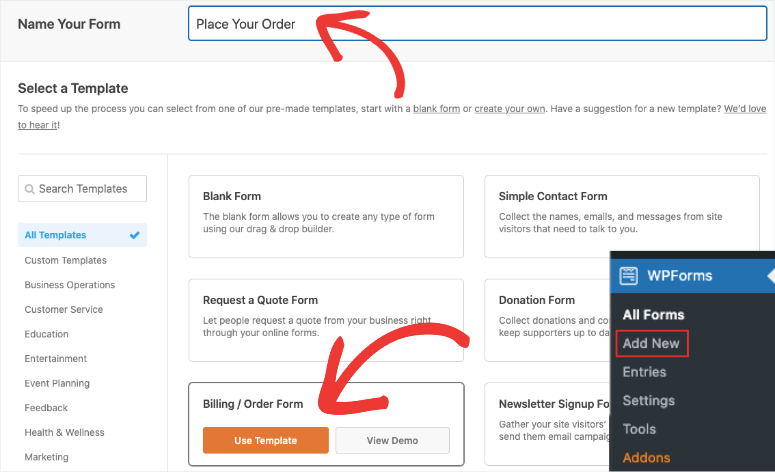 billing order form template